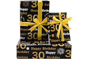 DXTXTJ 30th Birthday Wrapping Paper 5Pcs,50 * 70cm Gold Black Wrapping Paper for Woman Men Birthday Decorations