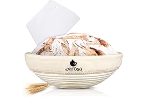 EXITOSO Cestino Lievitazione Pane Rotondo in Rattan 25cm - Panificazione di 1kg - Grande Cesto per Lievitazione - Ciotola per Impastare