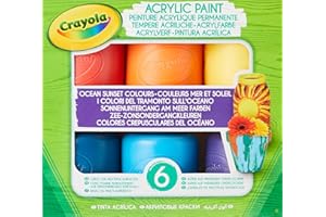 CRAYOLA 6 Acrylic Tempera Paints, Sunset Colours in Resealable Jars Ready to Use for School and Leisure /