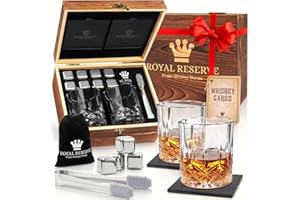 Whisky Gift Set by Royal Reserve – Whisky Glasses Set of 2, Stones, Coasters & Gift-Ready Wooden Box - Whisky Gifts for Men, Husband, Father