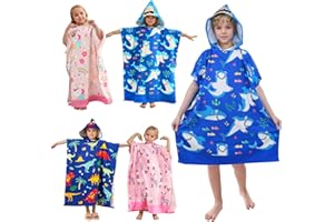 BITOYO Badeponcho mit Kapuze, Extragroßes Handtuch Kinder Mikrofaser Strandtücher Schwimmen Pool Handtuch Badetuch Duschtücher für Mädchen Jungen mit Einer Körpergröße von 120–170 cm (Hai)