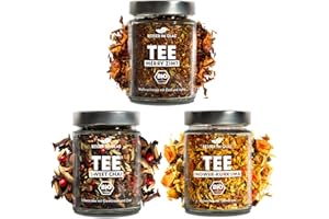 ‎BESSER IM GLAS Besser im Glas Bio Tee Geschenkset Gewürztee „Sweet Chai“, Merry Zimt" & "Ingwer-Kurkuma" | 150 Portionen loser Tee süß & ohne Zucker | Tee Set nachhaltig | Tee Geschenk vegan | Tee lose