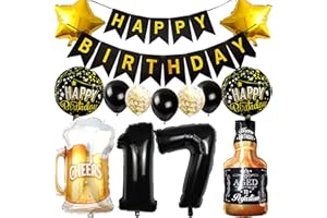 Ouceanwin Luftballon 17. Geburtstag Deko Jungen Mädchen, Ballons Geburtstagsdeko 17 Jahre Kinder, Folienballon Weinflasche Bier Deko Helium Ballon Whisky für 17 Jahr Geburtstag Party Deko