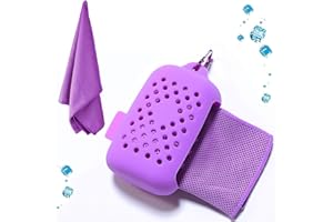 EasyULT Cooling Towel, 100x30 cm Ice Towel for Neck, Soft Breathable Chilly Towel, Quick Dry Fitness Towel for Instant Relief, Stay Cool for Yoga, Golf, Gym, Camping, with Silicone Case-Purple