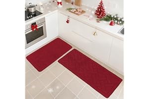 SASTYBALE Christmas Kitchen Rugs And Mats 48”x20”+30”x20”,Non Slip Washable Kitchen Floor Mat,Absorbent Soft Satin Resistant Standing Area Rug For Holiday Xmas home decor，Red
