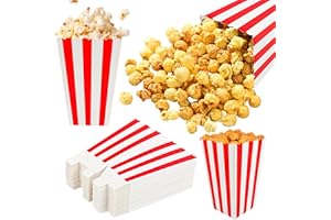 LOBVABA 60 PCS Popcorn Box, Popcorn Boîtes, Pot Popcorn, Sacs Popcorn, Boîtes à Popcorn, Sacs à Popcorn, Boîtes de Nourriture de Seau de Pop Corn à Rayures Carrées Rétro pour Cinéma,Fête,Aoirées,Anniversaires