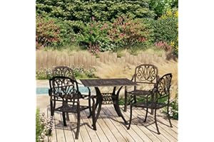 Festnight 5 teilig Garten Sitzgruppe Aluminium Gartenmöbel Set 4 Personen Essgruppe Gartentisch mit Stühle Gartengruppe Sitzgarnitur Gartengarnitur Terassenmöbel Bronzefarben