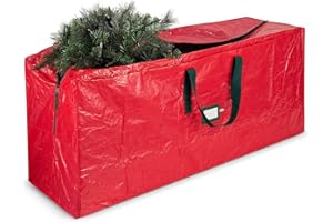 VERAHAUS Christmas Storage Bag - 9ft Polyethylene Christmas Tree Box, Triple Reinforced Handles & Dual Zipper, Includes Card Slot for Easy Identification Red