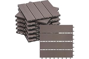 WOLTU WPC Terrassenfliesen Terrassendielen Fliese in Holzoptik Bodenbelag mit klicksystem Braun (11 Stück / 1 m²)