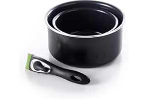 GreenChef ClickPan Set de Casseroles en Antiadhésive Céramique Saine 3 Pièces avec Poignée Amovible,16cm/1,6l & 20cm/3,1l,Sans PFAS,Empilable,Versatile,Gain de Place,Induction,Lave-Vaisselle,Noir