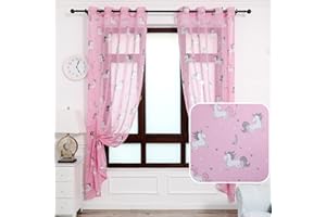 DALINA TEXTIL S.L Dalina Textil - Cortinas Infantiles Niño Dos Paneles de 140x260cm- Cortinas Juveniles Animales para Habitación Sala de Estar 2 Piezas Patrón de Unicornio Rosa