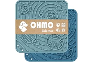 OHMO Alfombrillas para Lamer Perros y Gatos con Cielo Estrellado, Diseño con Ventosas (2 Piezas), Alimentador Lento para Reducir la Ansiedad, Tapete de Alimentación para Maní, Mantequilla, Yogur