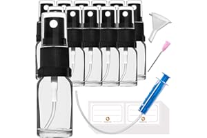 HandsUnity 10ml-12 piezas de Botella de Vidrio para Rociador - Botellas de Vidrio Transparente para Farmacia con Botella de Vidrio Atomizador Negro Hecha de Vidrio Claro que incluye 29 Accesorios