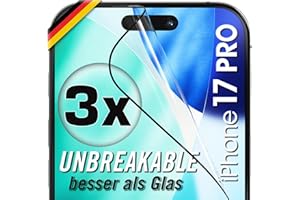 UTECTION 3X Panzerfolie [Besser als Glas] für iPhone 17 PRO - Unzerstörbarer Displayschutz - Perfekte passform - Schutzfolie mit ALLEN Hüllen kompatibel - Super Haptik & Kinderleichte Anbringung