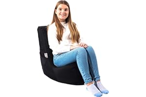 MAXIBEAN Bean Bag Chair Seat Indoor Or Outdoor Garden Beanbag Kids Gaming Recliner Cushion With Filling Included (Black)