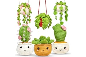 ASTNIC Kit de crochet para principiantes, 6 Piezas Plantas en Macetas de Cactus kit de iniciación ganchillo con Tutoriales en Video Paso a Pas, Kit Completo Crochet DIY y Tejido a Mano Manualidades