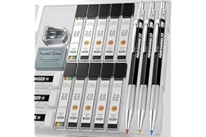 Four Candies 3PCS 2MM Mechanical Pencils with case, Artist Pencil Metal Lead Holder with 120 Graphite Lead Refills(HB 2H 2B 4B Color), 4 Erasers, Sharpener, Drafting Pencil for Drawing, Sketching
