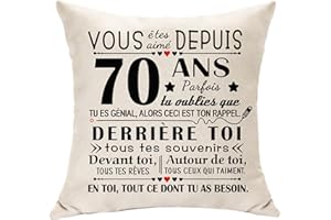 Hasodeo 70 Ans Cadeaux Originaux Housse de Coussin Décoration d'anniversaire pour 70 Ans Homme Femme Épouse Époux Tante Maman Papa Collègues Enseignants Âge Cadeau d'anniversaire (70)