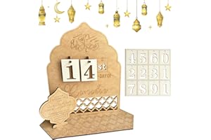 YCAAEO Calendario Ramadan 2024,Calendario de Adviento de Ramadán de Madera,Decoracion Ramadan Mubarak de 30 días para Decoraciones de Ramadán Musulmana Eid Mubarak (A)