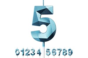 DERATTA Birthday Candles for Cakes 0-9 Number Candles Blue Birthday Cake Candles for Anniversary Birthday Party Decorations Cake Toppers Number 5 Cake Candles