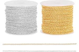 ICHOWHO Gold Silver Chain - 2 Rolls 40 Feet/12 M Necklace Bracelet Jewelry Making Chains Kit, Plated 3x4mm Link, Jewelry Curb Plated Cable Chain, for Making Necklace, Earring, Bracelet, DIY Craft Supplies