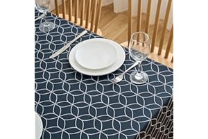Dehaus® Wipe Clean Table Cloth - Navy Geo Flow - Wipeable PVC Oilcloth Table Cover - Rectangular Plastic Vinyl Tablecloth - Water Resistant Easy Clean - Kitchen Dining Protector (140 x 200cm)