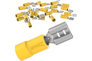 AUPROTEC 10x Connettore Femmina 4,0-6,0 mm² giallo 6,3 mm FDD Capicorda Preisolati PVC Connettori Crimp Ottone Stagnato Terminali per Cavi Fili Elettrici