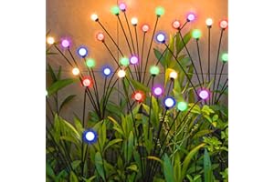 CHEDUX Lampes de Jardin,lampes RGB à changement de couleur, 2PCS Lumières Solaires Lucioles 8 LED IP65 Étanche, Lampes Solaires d'Extérieur, Passage, Anniversaire, Décoration de Fête, Blanc Chaud