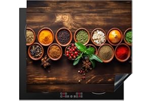 KitchenYeah© Copri Piano Cottura 60x52 cm Coprifornelli Tappetino per Induzione Fornello Tutto per la Cucina Erbe - Spezie - Menta - Stampa su legno