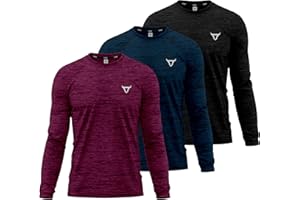 TORO ACTIVA Mens Pack of 3 T Shirt Light Weight Quick Dry Soft Moisture Wicking Active Athletic Plain Full Sleeve Shirts Workout Top
