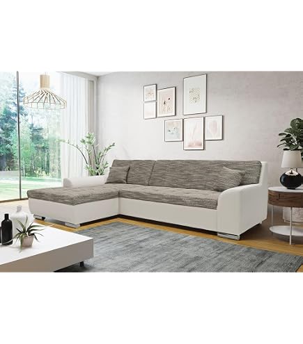 DOMO. Collection Ecksofa Treviso L-Form | 267x178x83 Cm | Schlaffunktion | Kunstleder/Webstoff Grau/weiß