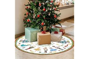 OAKENCREST Falda de Árbol de Navidad, Alfombra de Árbol de Navidad, con Figuras de Copos de Nieve y Figuras Humanas, para la Decoración Navideña del Hogar, Color