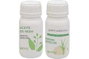 ECO TIERRA DE DIATOMEAS Bioky Jabón Potásico Agrícola y Aceite de Neem Para plantas 2x250ML - Controlador y Repelente Natural de plagas - Mosquitos, Pulgón, Cochinilla, Mosca Blanca (250ML)