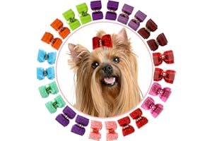 HOLLIHI Lot de 24 Nœuds de Ruban Gros Grain avec Élastiques en Caoutchouc Accessoires de Toilettage pour Chiens Chats à Poils Longs