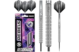 RED DRAGON Rebel 21g, 23g, 25g o 26g Freccette Tungsteno con Punta Acciacio, Voli e Freccette Aste