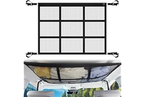 vsshe Car Ceiling Cargo Net Pocket, 90 x 65cm Adjustable Double Layer Mesh Roof Luggage Bag, Large Capacity Car Roof Storage Nets, Universal Stretchable Nets for Campervans Tents Quilts Toys Sundries