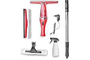 STARK de Ventanas Electrico 50-120 cm, Aspirador Limpiacristales con Mango Telescopico, Pulverizador, Paño en Microfibras, Cargador de bateria.