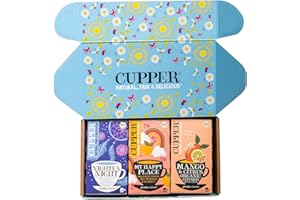 ‎CUPPER Cupper Bio Tee Set "Neuheiten", Tee Geschenkset, Früchtetee, Kräutertee, drei verschiedene Sorten, 60 ungebleichte, plastikfreie Teebeutel, 3er Pack