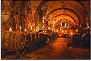 ‎ARTLAND ARTland Wanddeko Wandbild Alu Verbundplatte für Innen & Outdoor Bild 90x60 cm Wein Architektur Weinkeller Weinfäser Antik U2JD