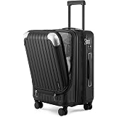 LEVEL8 Expandable Cabin Suitcase ABS+PC TSA 4 Wheels 55x37x25cm,42L, Black | Lightweight Rigid,4 Wheels Silent