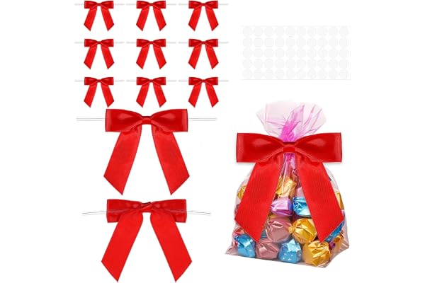 50 stycken röda rosetter små röda satinrosetter röda bågar jul presentrosett röd mini båge skolväska rosetter julgran med 50 stycken självhäftande prickar för gör-det-själv presentförpackning