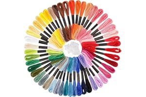 Caydo Embroidery Threads 50 Skeins Rainbow Color Embroidery Floss Cross Stitch Threads with 12 Pieces Floss Bobbins for Friendship Bracelets Making