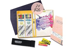 ‎ONLINE Online Handlettering Starter Set I Kalligraphie-Set mit 10 Brush Pens „Calli.Brush“, Kalligraphie-Füller, Bullet Journal, Handlettering-Heft, bunten Tintenpatronen & Leinenetui