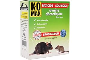 K - O MAX K-OMAX - Raticide souricide - ‎Avoine décortiquées habitation - Mulots & Campagnols - Professionnel - 140g