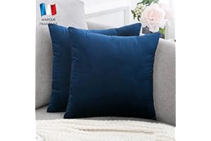Douceur De Plumes Lot de 2 Housse de Coussin Bleu Marine Velours 45x45 cm Uni, Taie d'oreiller Carré Doux et Moderne pour Salon Scandinave Mer, Couleur Cobalt foncé (2 Bleu Marine)