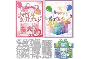 GLOBLELAND Matrices de Découpe pour Boîte Cadeau à Motif Joyeux Anniversaire pour Bricolage Scrapbooking Ballons en Métal Ruban Fleurs Cœur Étoile Nœud Découpes pour la Fabrication de Cartes Gaufrage