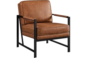 ‎YAHEETECH Yaheetech Retro Sessel Stuhl Lehnstuhl Relaxsessel mit Rückenlehne Einzelsessel mit Metallrahmen und Kunstleder, Hellbraun