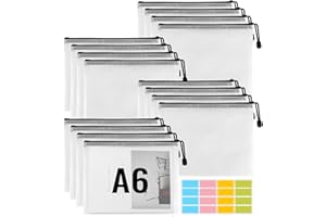 HDHGXUJRD 16 Stück Dokumententasche A6, Net Dokumententasche, Wasserdichte PVC-Kunststoff Reisverschlusstaschen für Dokumente, Akten, Kosmetika