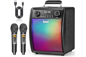 ALPOWL Machine de karaoké pour Adultes et Enfants avec 2 Microphones sans Fil UHF, système de sonorisation Portable avec Haut-parleurs Bluetooth avec lumières LED pour fête à la Maison, extérieur/intérieur