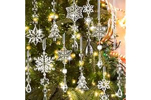 Lanpn 22 Piezas Decoración Navideña Adornos del Árbol de Navidad de Cristal,Colgante Acrílico de Copo de Nieve de Carámbanos para Navidad Invierno Exterior Interior Fiesta Decoración Oro (Blanco)
